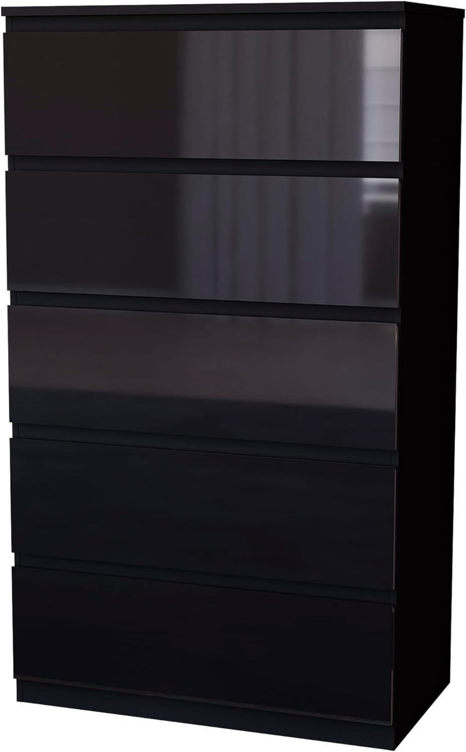 Black High Gloss 5 Drawer Chest Modern Storage Cabinet Bedroom Organizer