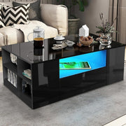 Black High Gloss Coffee Table with LED Lights, 2 Drawers & Storage 95x55x37cm