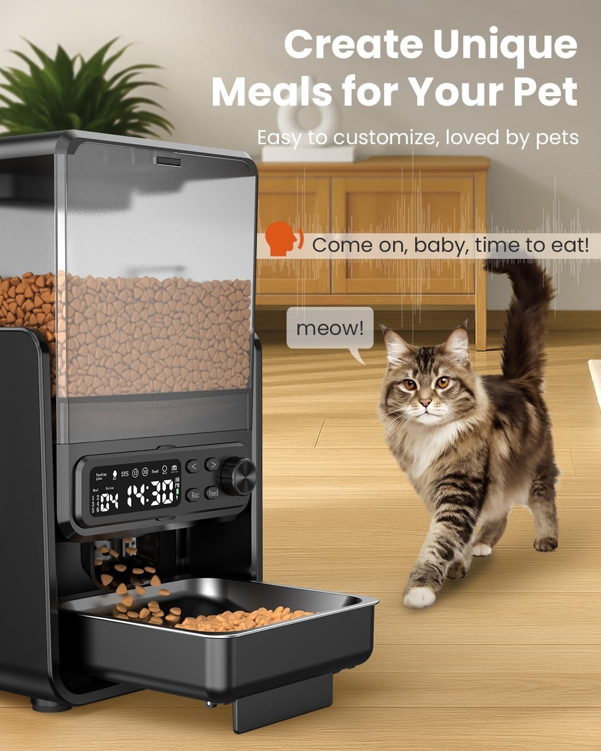 Smart Dual Cat Feeder 5L Timed Food Dispenser Raised Bowls