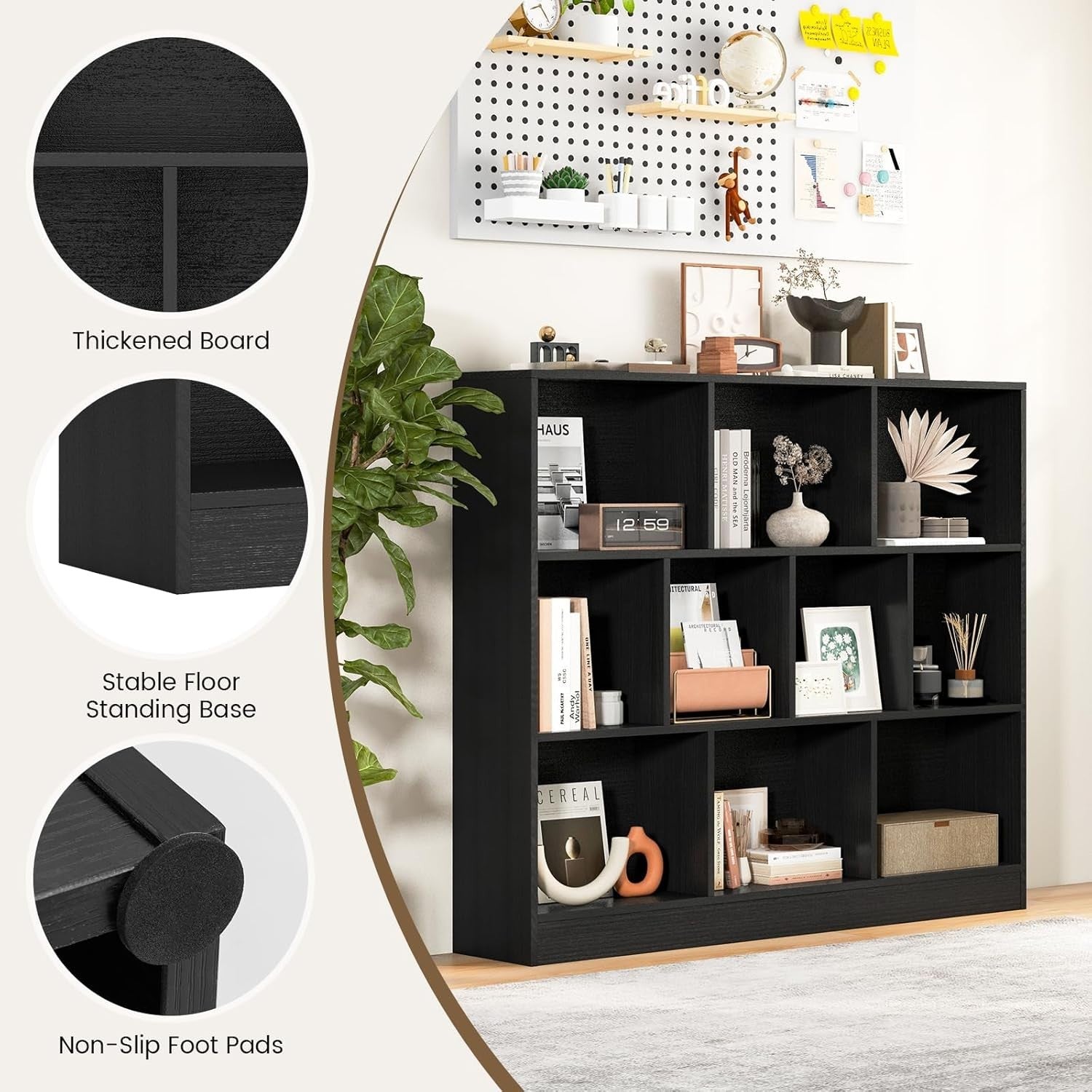 3 Tier Cube Bookcase 10 Compartment Storage Shelving Unit Display Black