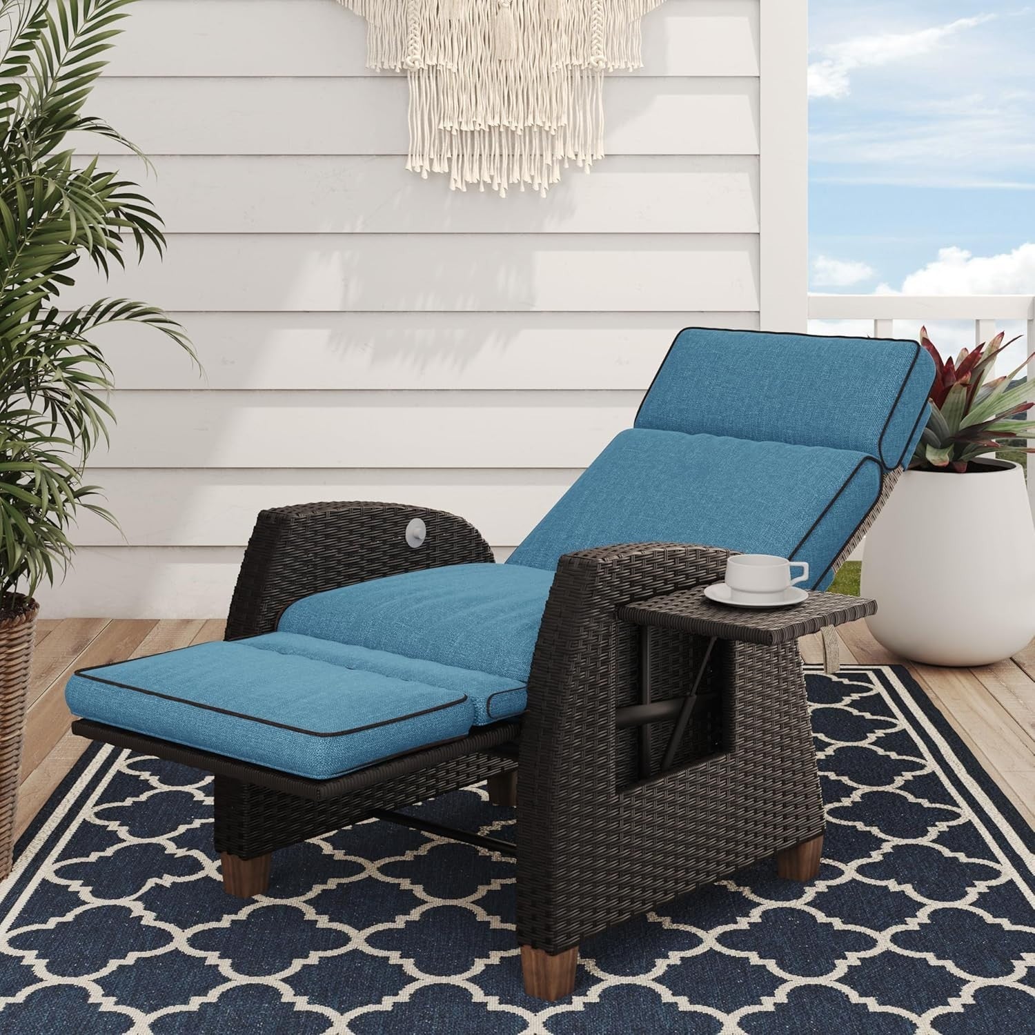 Recliner Rattan Sun Lounger Chair Wicker Garden Patio Cushioned Set
