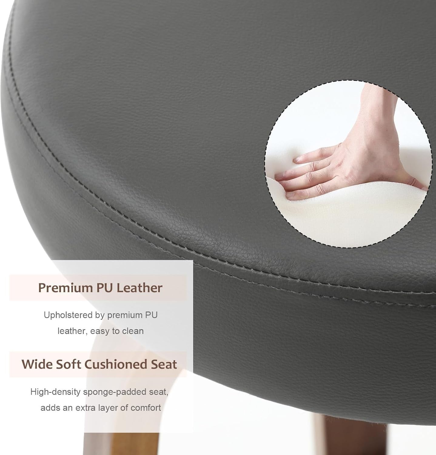 Gray Round PU Leather Swivel Bar Stools Set of 2 | Wooden Counter Chairs