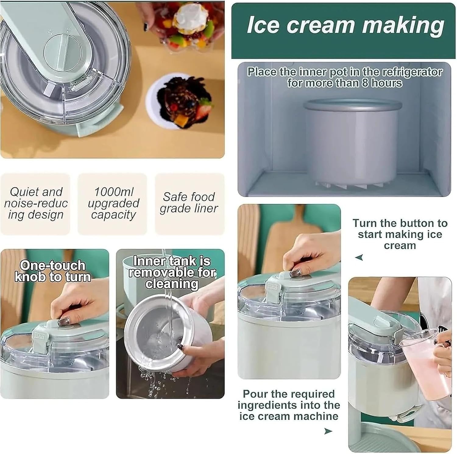 Automatic Soft Serve Ice Cream Maker Mini Dessert Machine Home Countertop