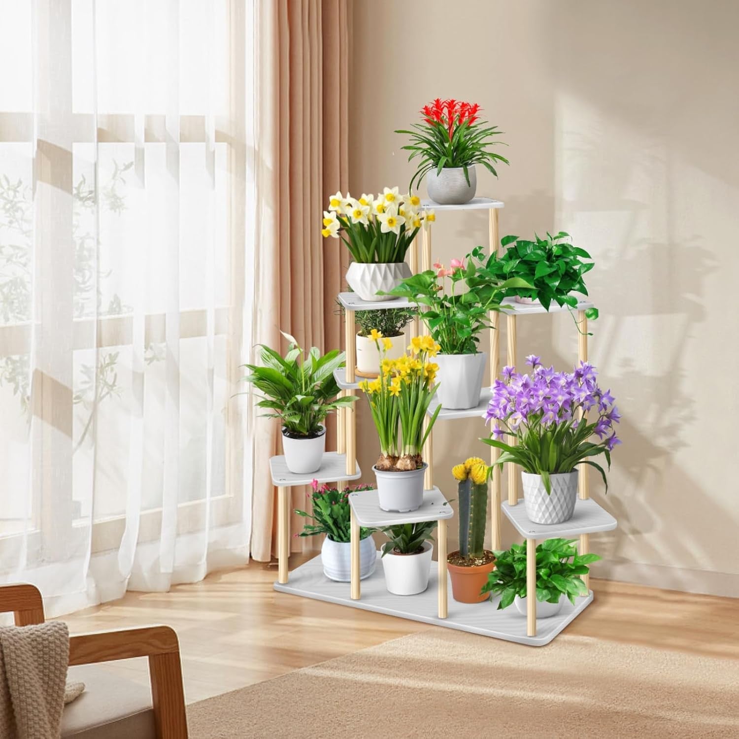 9 Tier Wooden Plant Stand Indoor Outdoor Multi Pot Flower Rack Display Shelf