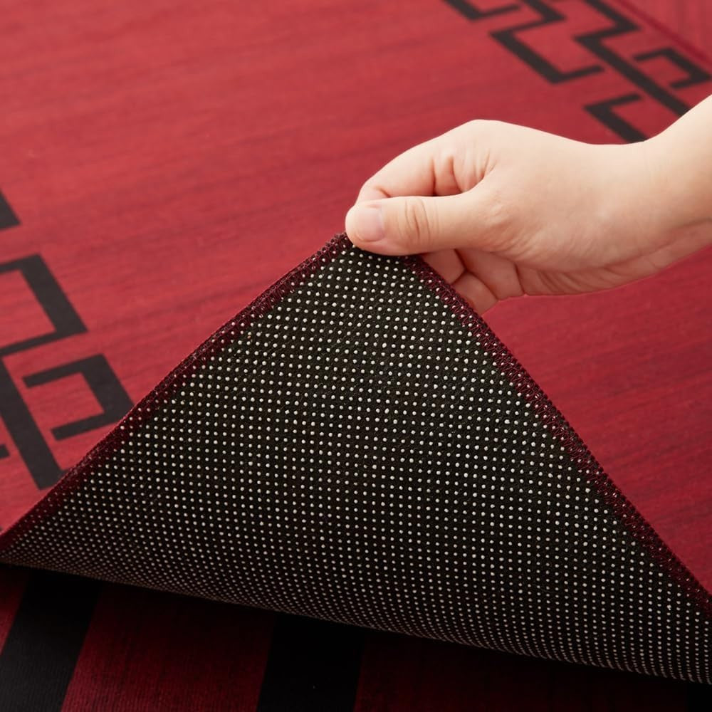 Red Runner Rug 80x300cm Greek Key Design Soft Touch Non-Slip Hallway Carpet