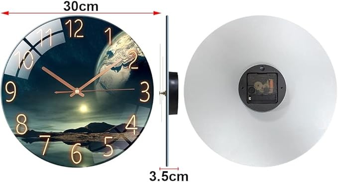 12” Glass Wall Clock Silent Non-Ticking Modern Round Art Design Home Decor