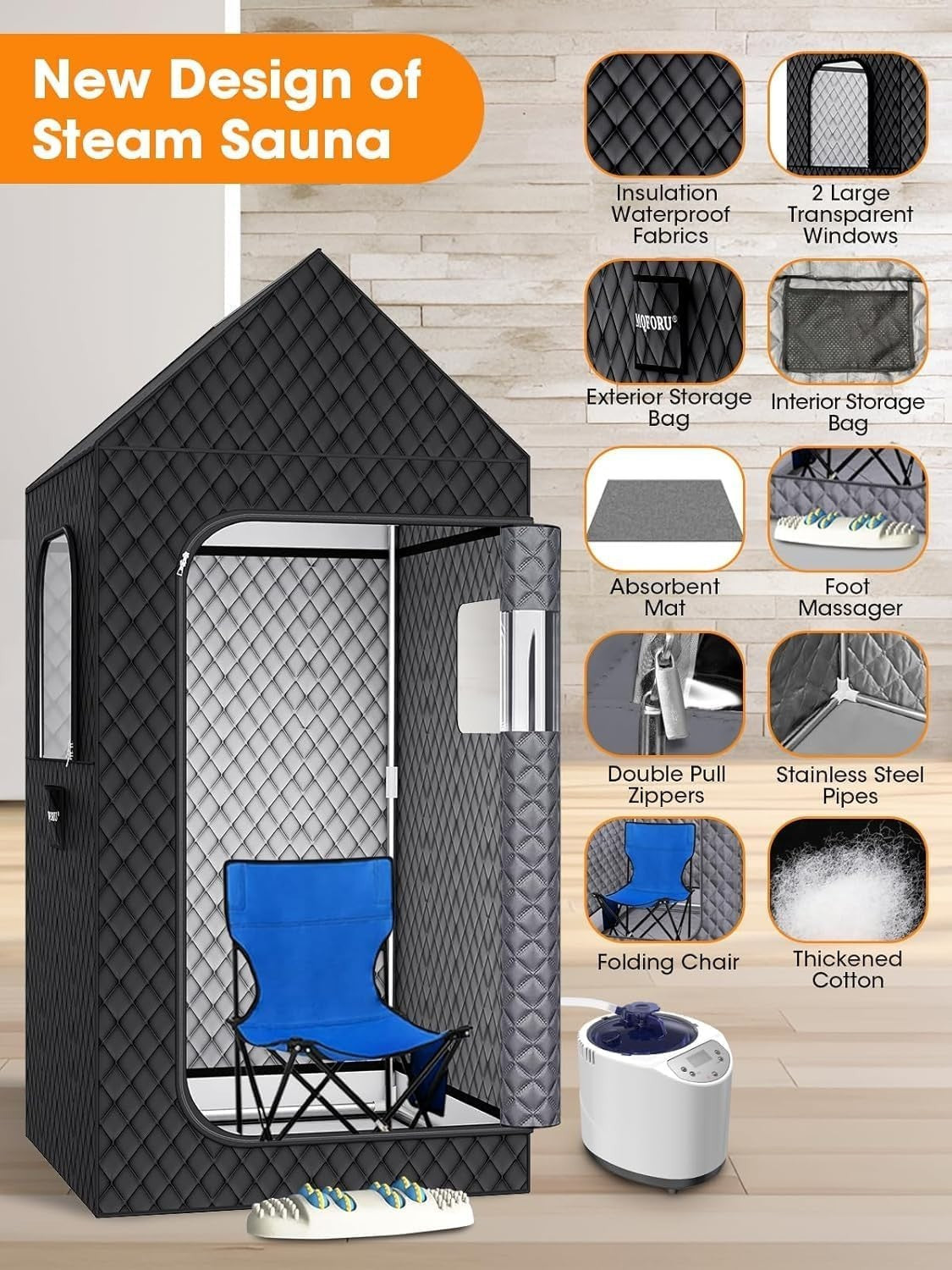 XL Portable Steam Sauna Tent – 195×90×90cm Home Spa with 3L 1200W Steamer