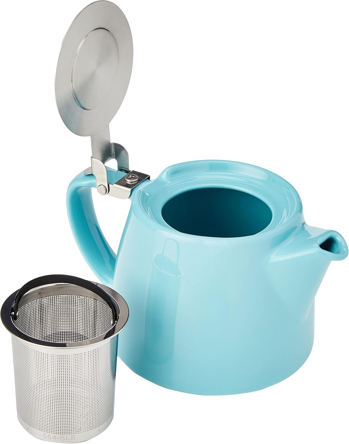 Ceramic Teapot 530ml Turquoise Tea Pot Stainless Steel Infuser Lid