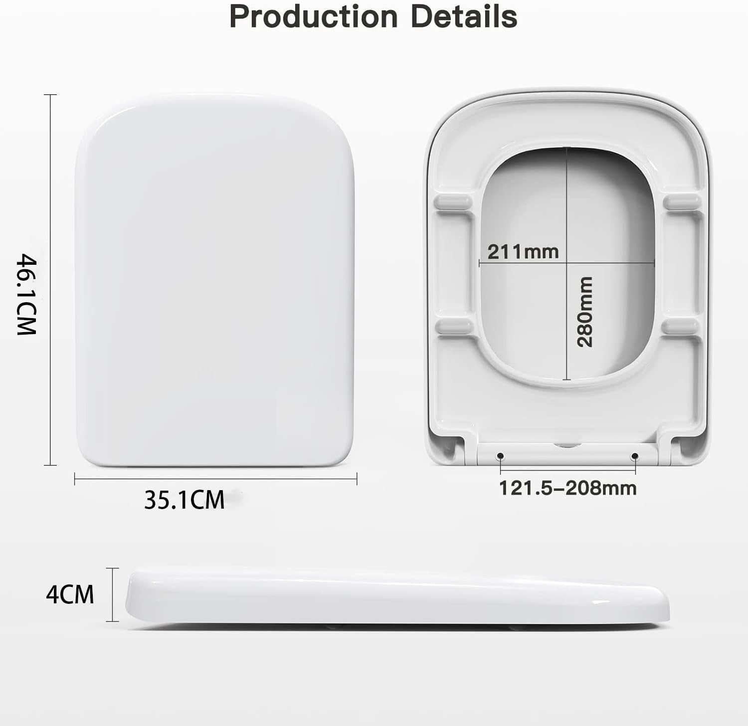 Square Toilet Seat Soft Close Quick Release Top Fix White Anti-Bacterial 35x46cm