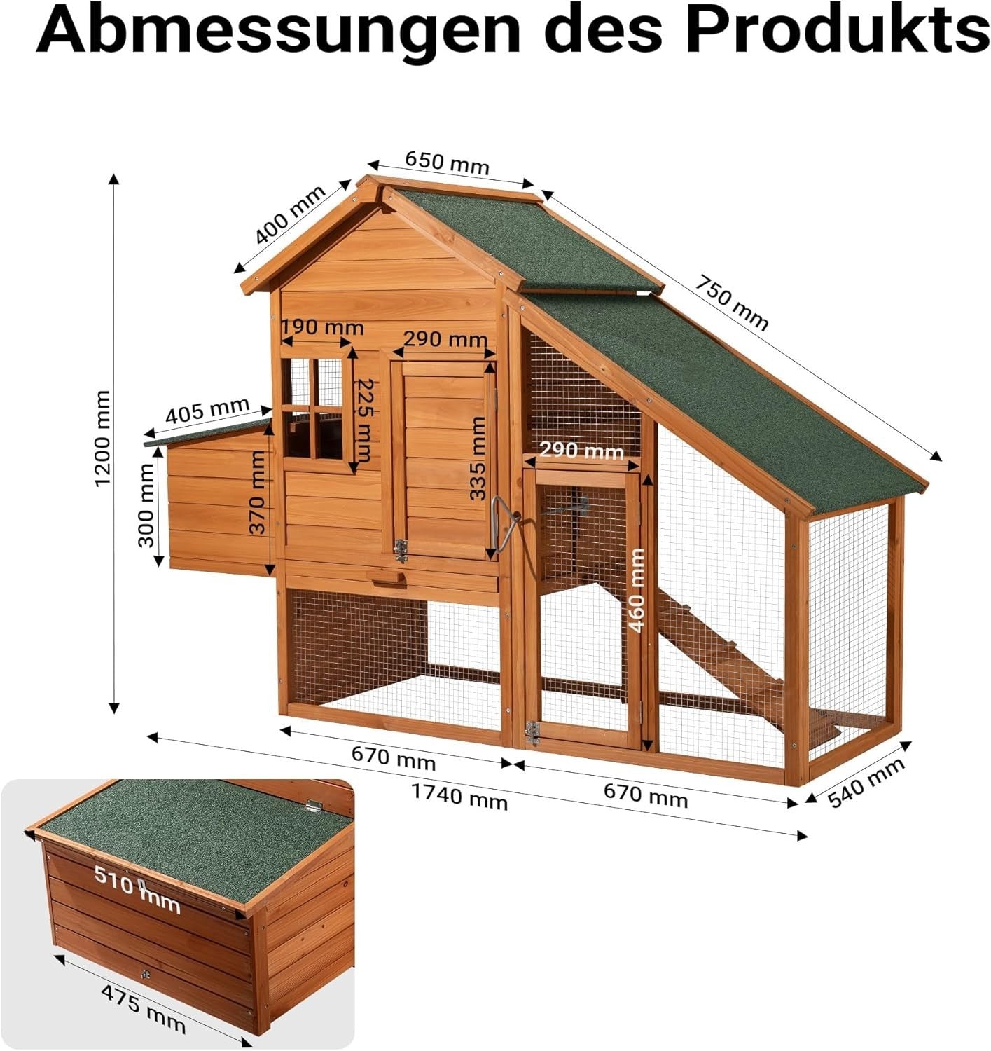 Wooden Chicken Coop Enclosure Nesting Box Run Mesh Tray Outdoor