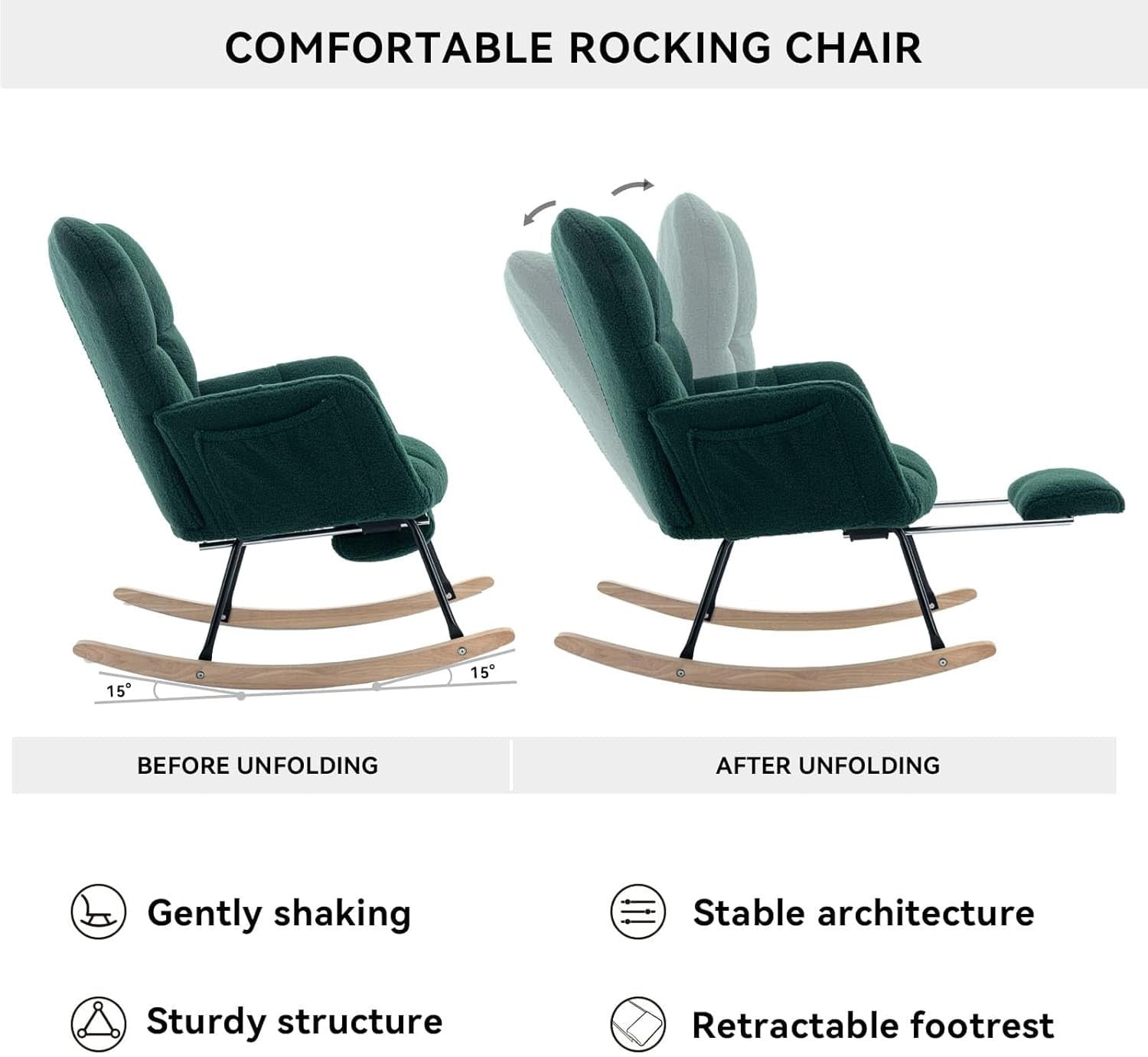 Ergonomic Nursing Rocking Chair with Footstool, Wooden Glider, Cozy Armchair