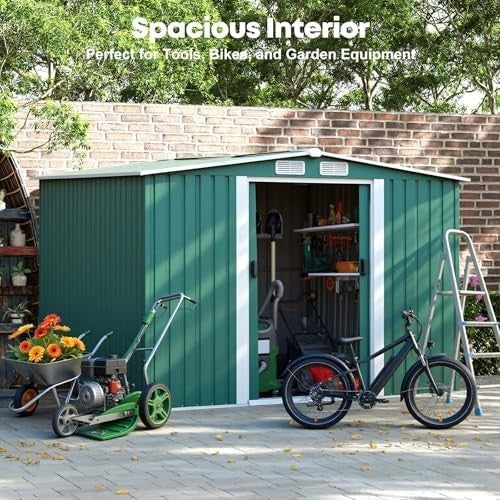 Lockable 8x6ft Metal Garden Shed with Sliding Doors & Ventilation Windows