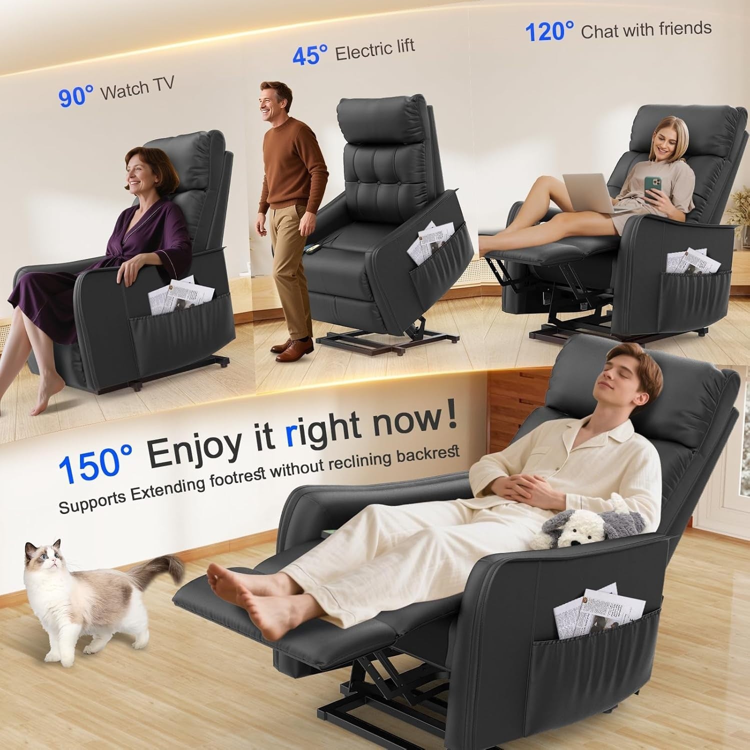 Black Power Lift Recliner Chair Elderly Massage Heat Remote Controls Footrest