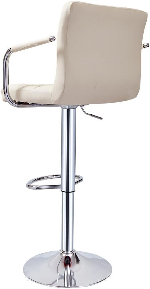 Set of 2 Beige Adjustable Swivel Bar Stools with Armrests & PU Leather