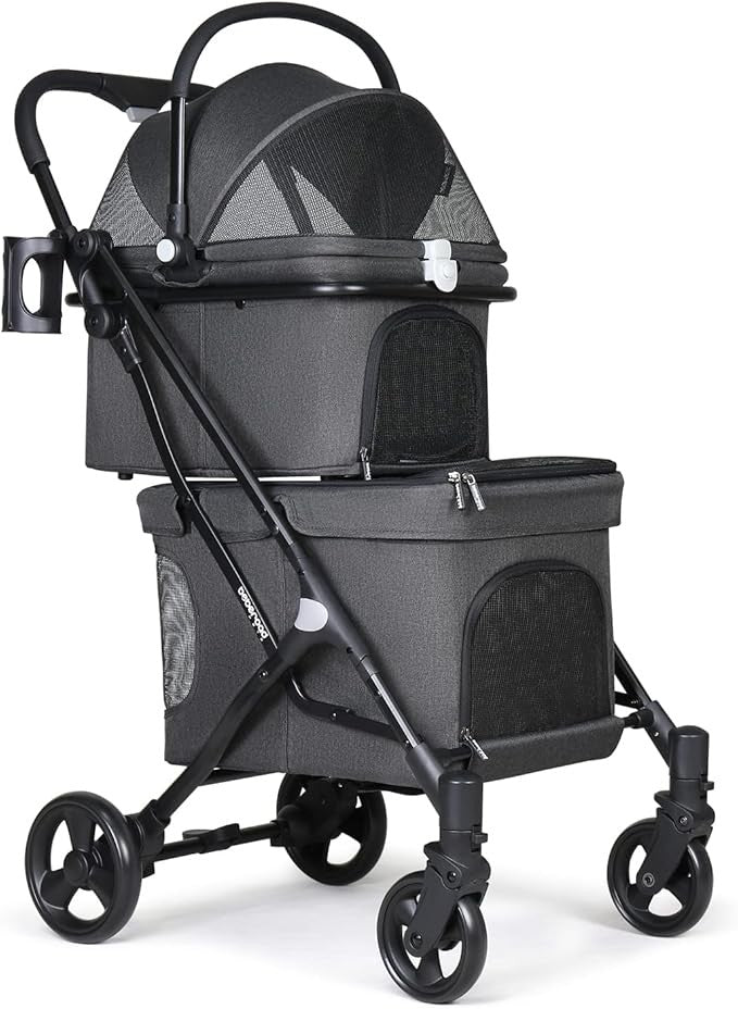 Double Pet Stroller 2 Tier Folding Dog Pram for Small Medium Dogs Cats