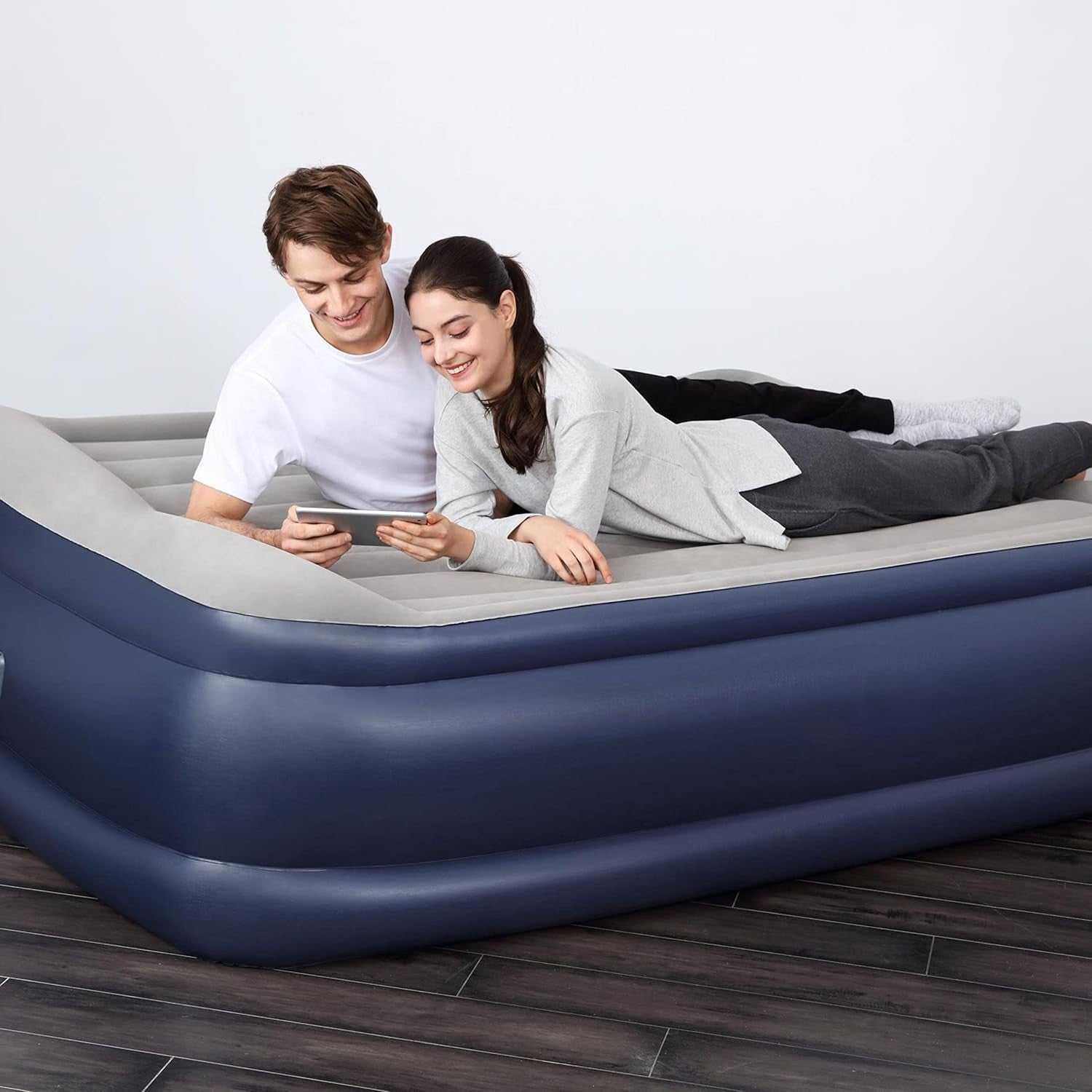 High Rise King Airbed w/ Built-In Pump & Flocked Pillow for Camping