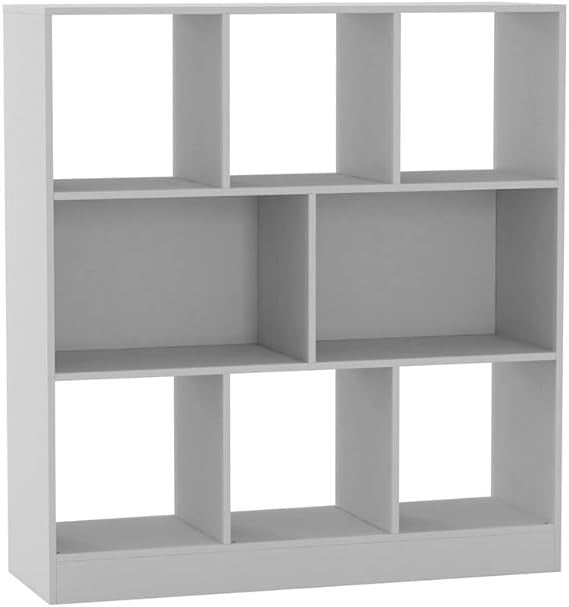 White 8-Cube Asymmetrical Bookcase – Modern Freestanding Storage Display Unit
