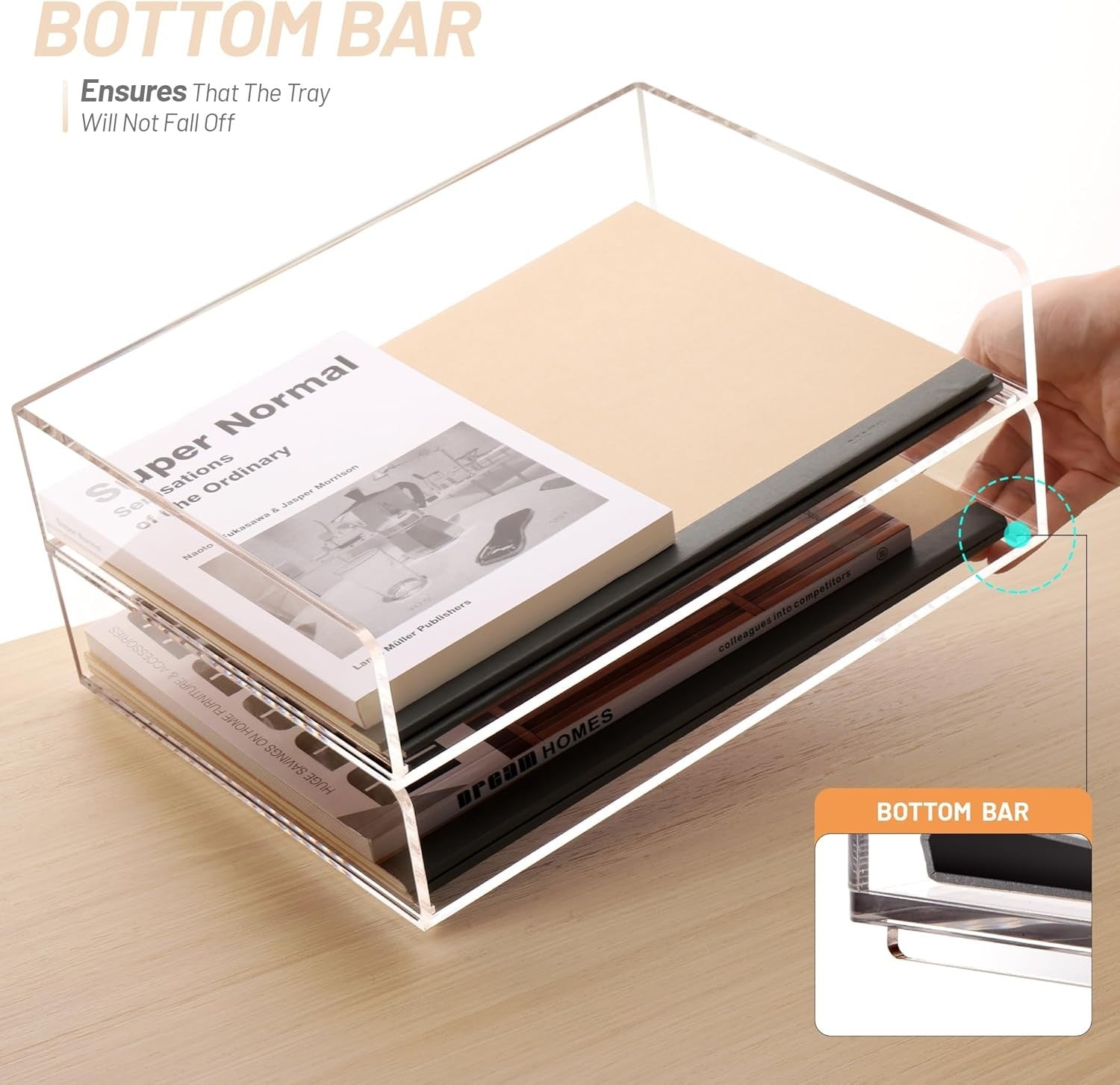 2 Pack Clear Acrylic A4 Tray Stackable Desk File Organizer