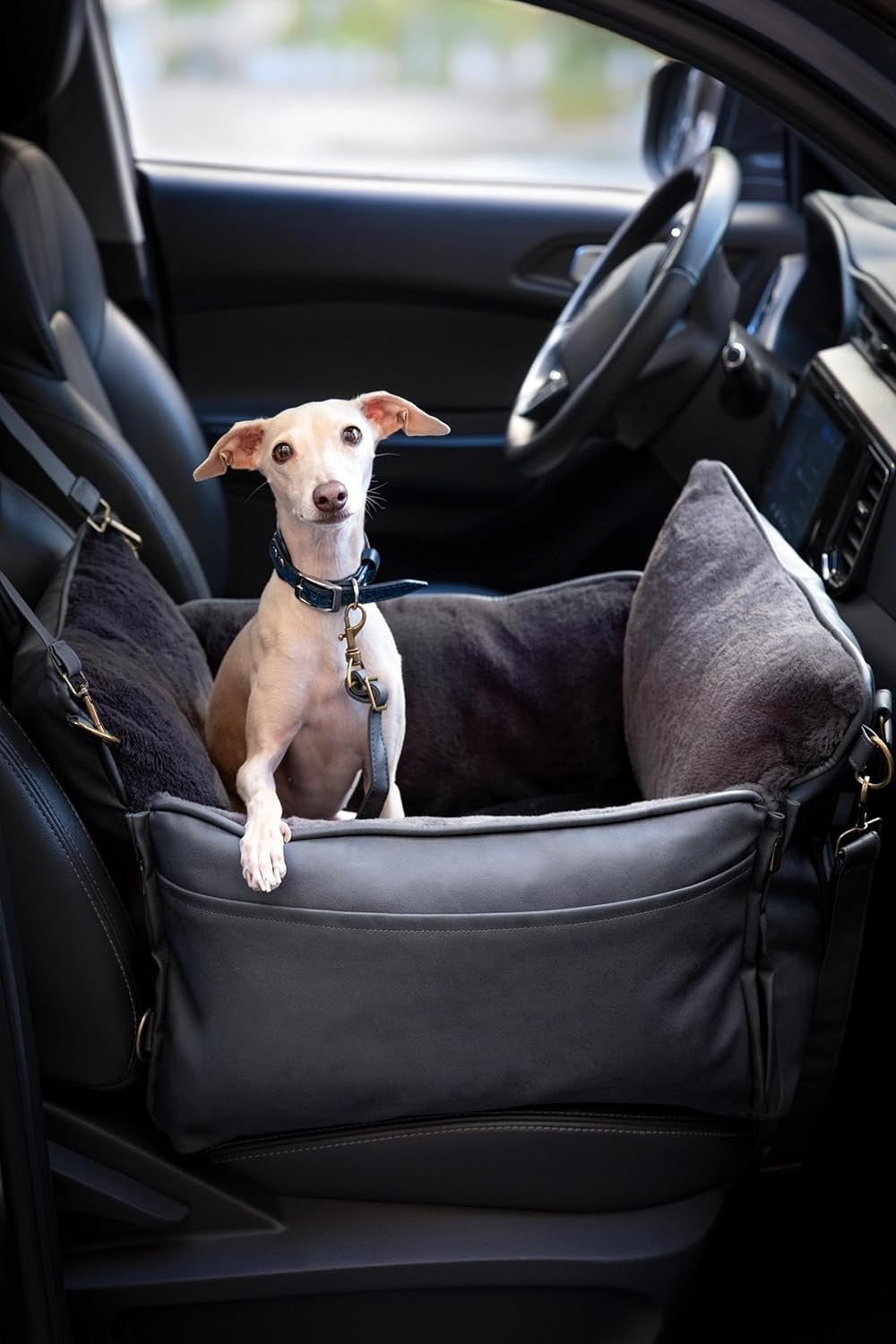 Luxury Dog Booster Car Seat Orthopedic Foam Washable Travel Bed Charcoal
