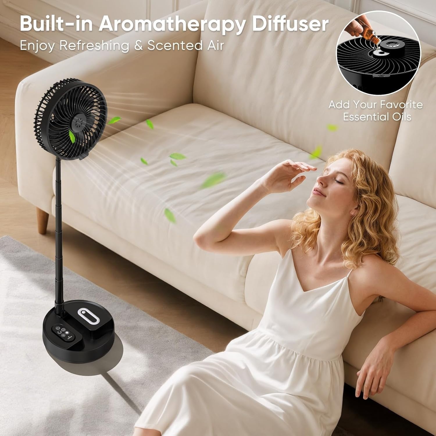 Foldable Fan – 4 Speed Telescopic Rechargeable w Remote LED Light Quiet Fan 30dB