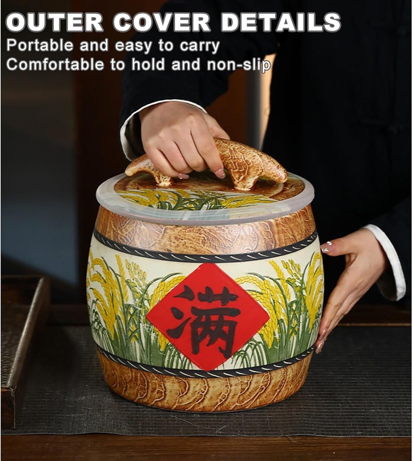 15KG Ceramic Rice Storage Bucket Airtight Grain Container