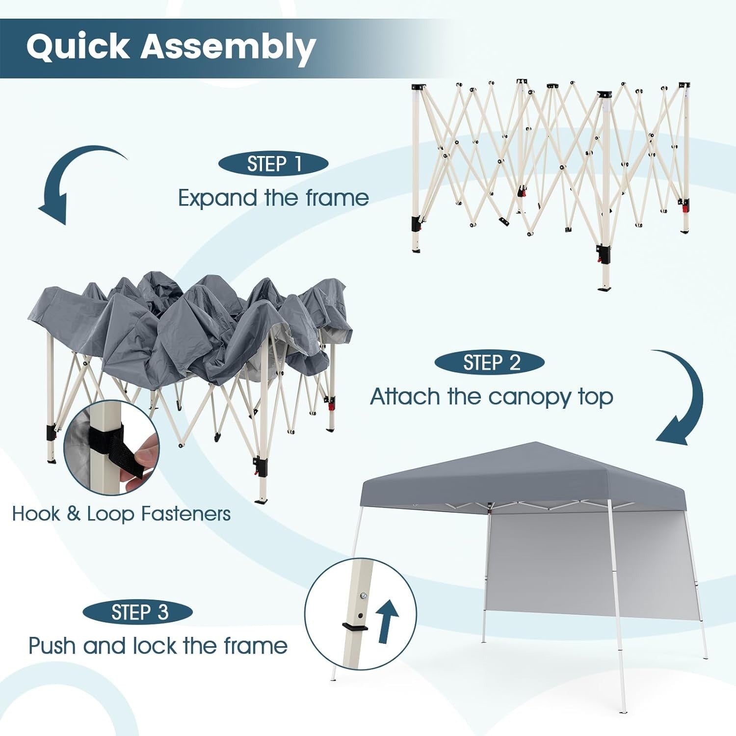 3x3M Gray Pop-Up Canopy Tent UPF50+ Sunshade Outdoor Party Gazebo