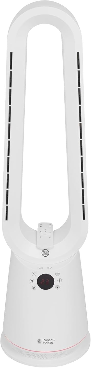Bladeless Tower Fan & Heater – 2000W 9-Speed LED Display Remote White