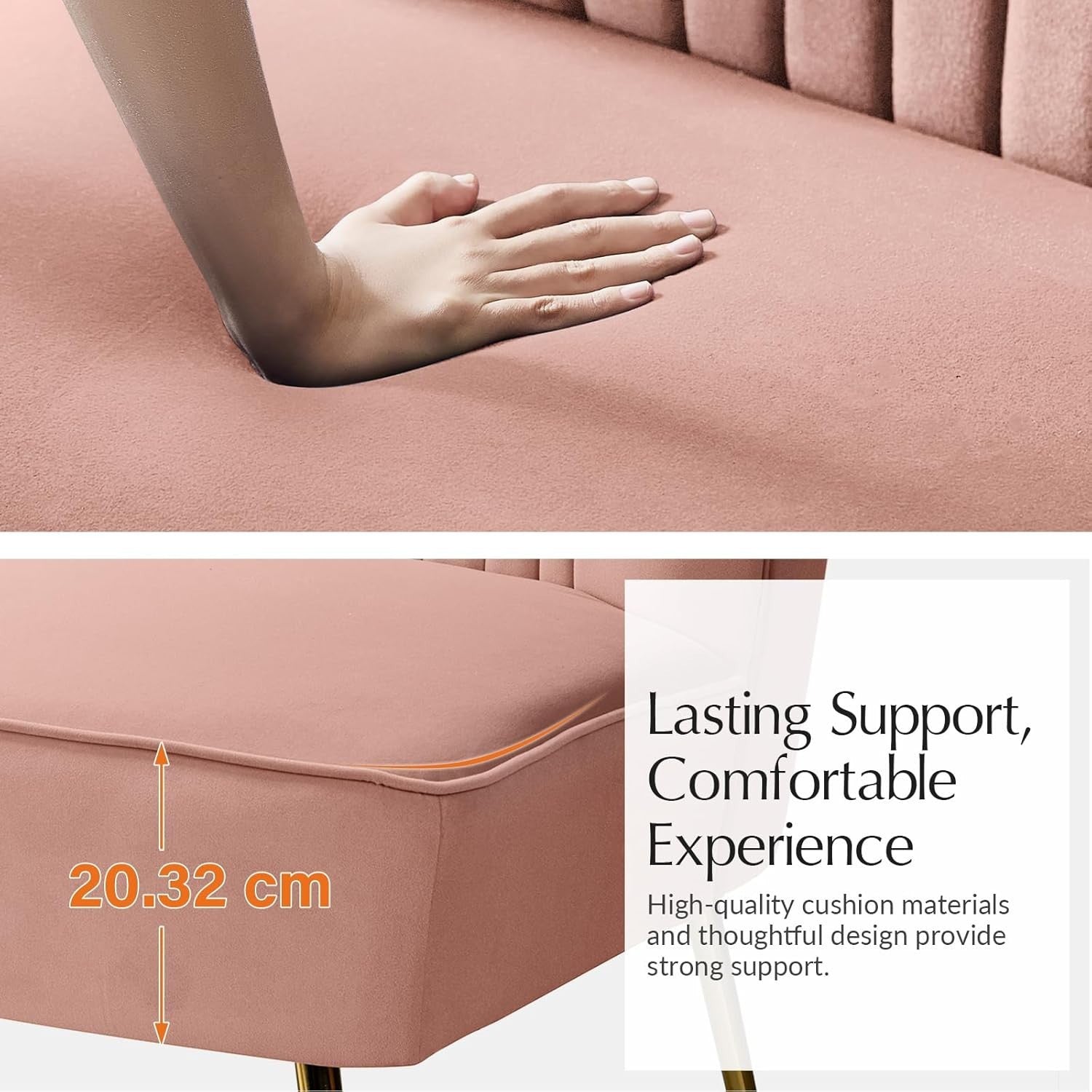Pink Velvet 2 Seater Sofa Armless Loveseat Gold Legs for Lounge or Flat