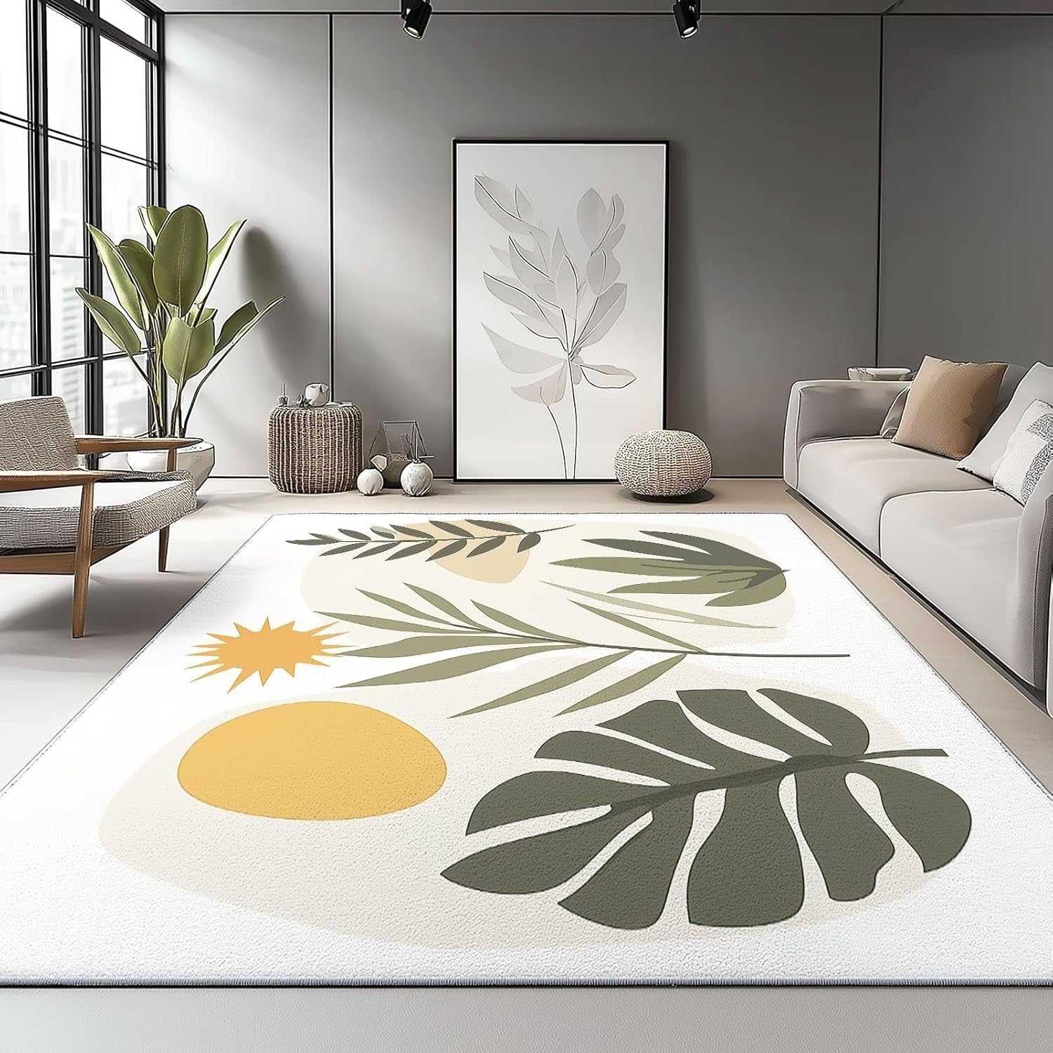 Bohemian Leaf Area Rug 120x180cm Non Slip Washable Living Room Carpet