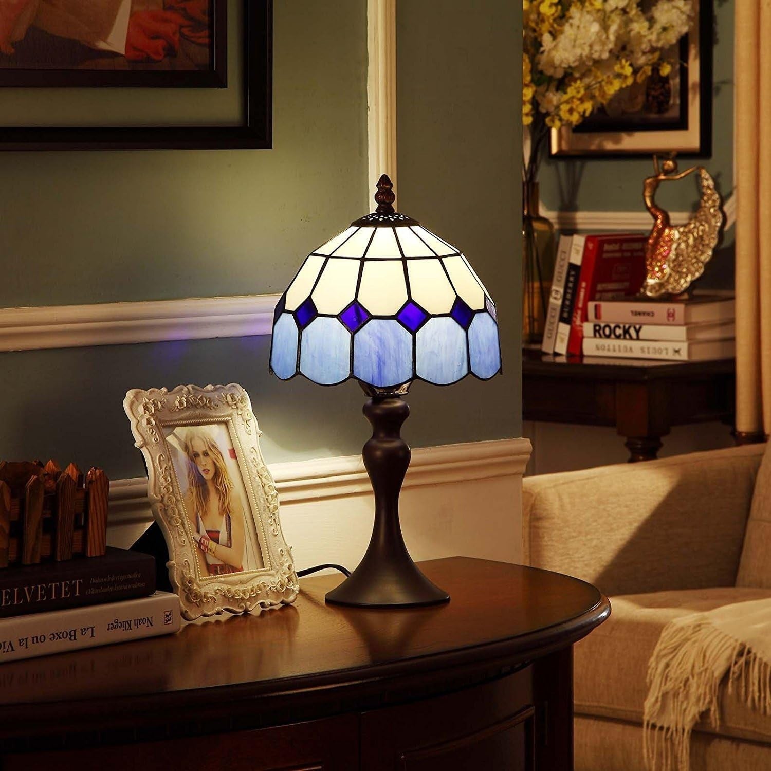 Stained Glass Table Lamp 8in Shade 15in Tall Bedside Accent Light E27