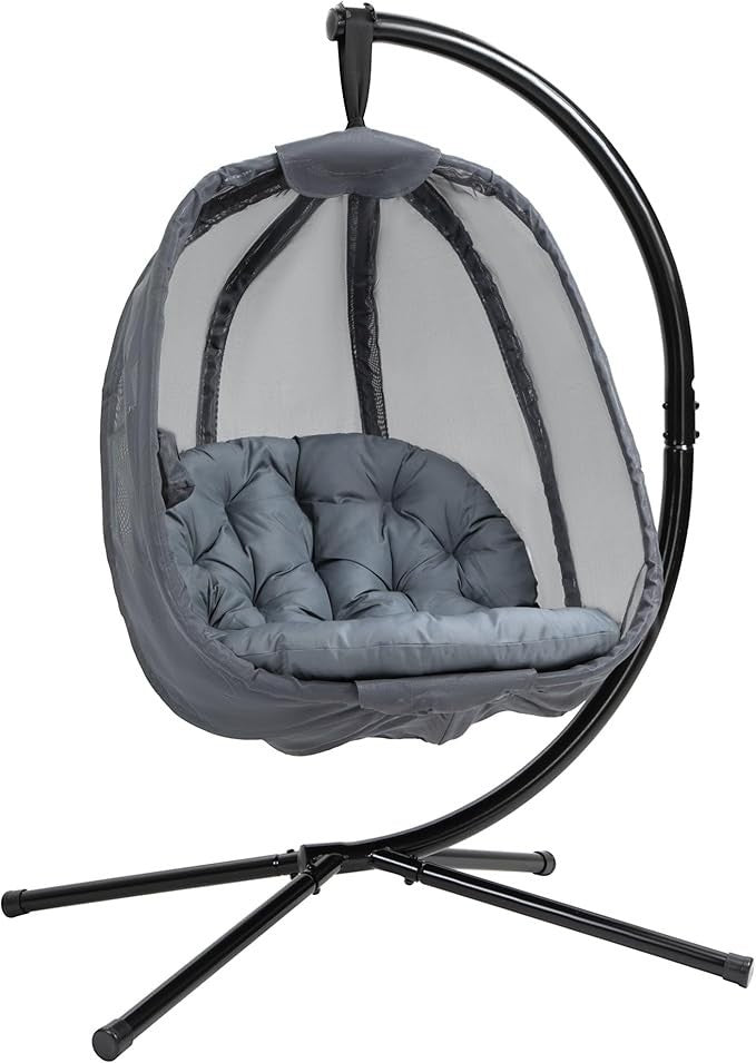 Hanging Egg Chair with Stand Foldable Swing Hammock Cushion Indoor Outdoor