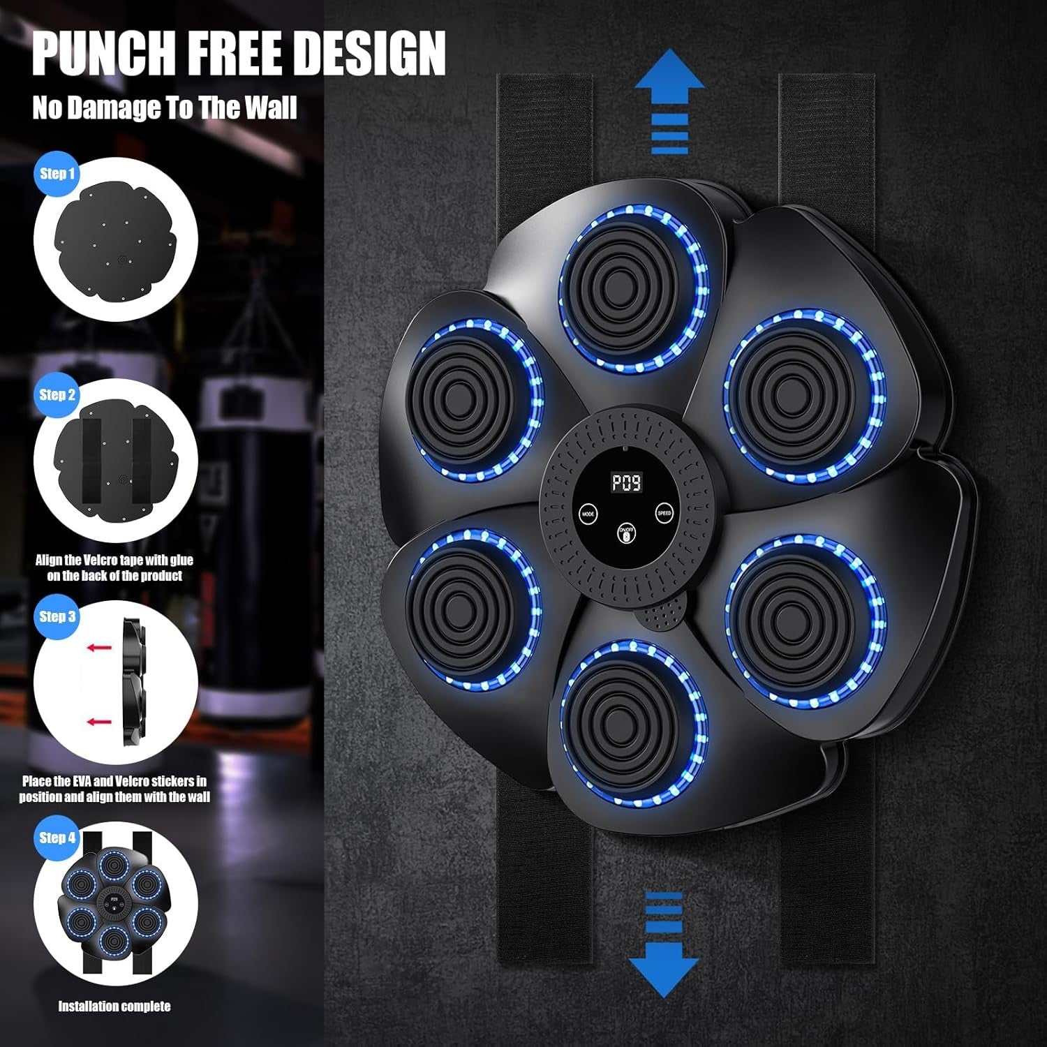 Music Boxing Machine LED Punch Pad Bluetooth Wall Mounted Home Trainer