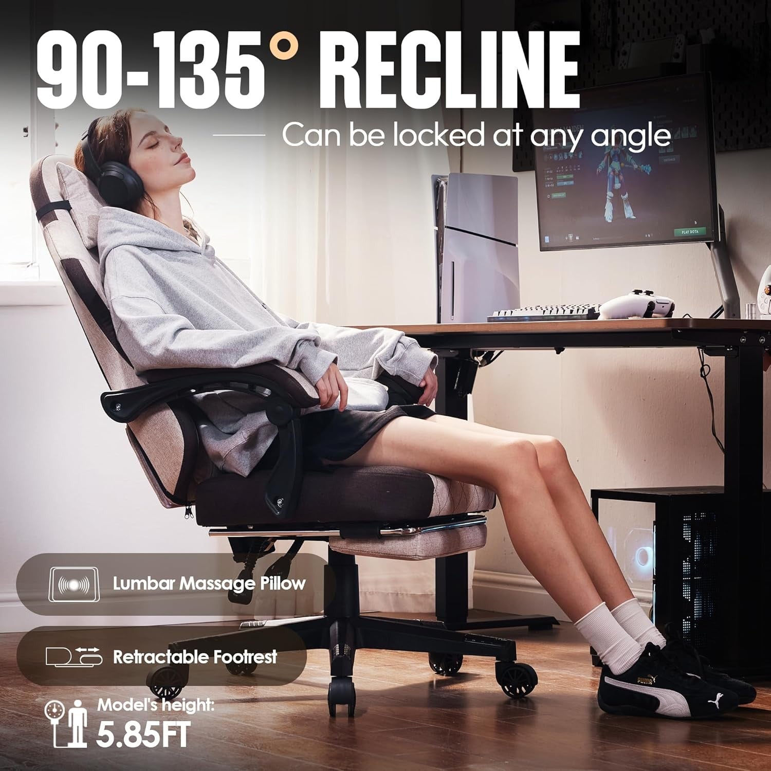 Ergonomic Gaming Chair w/ Footrest Massage Pocket Spring Brown
