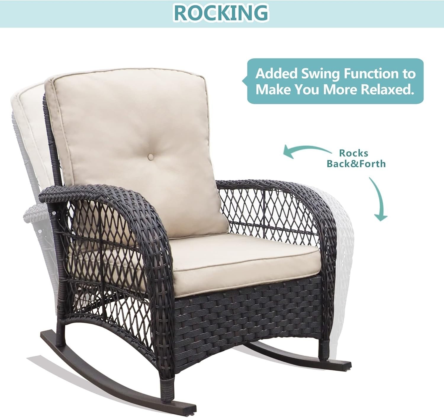 Outdoor 2-Seater Rattan Rocking Chair Set with Cushions – Patio Garden Porch