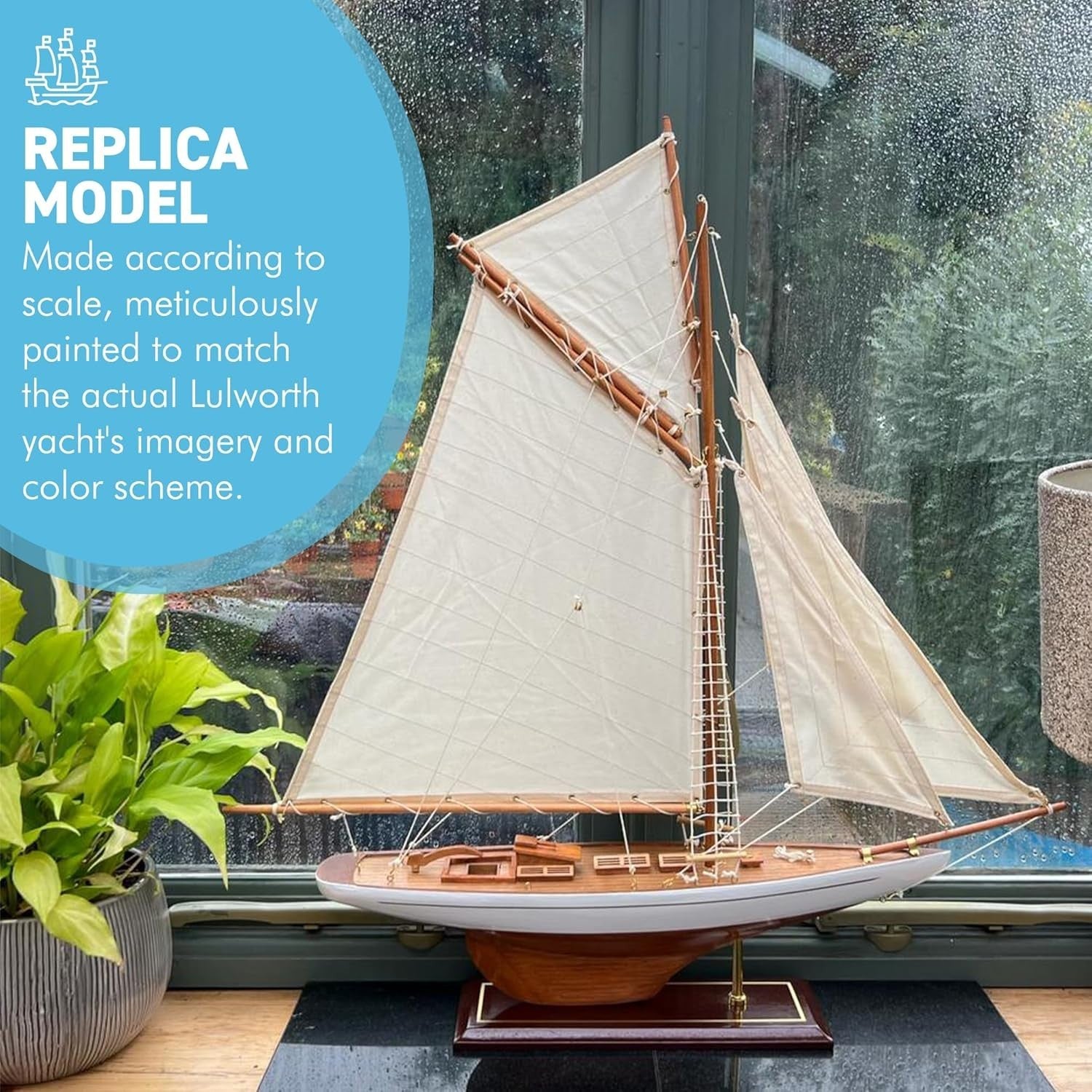 Lulworth Wooden Yacht Model 72cm | Fully Rigged Sailboat Decor | Classic