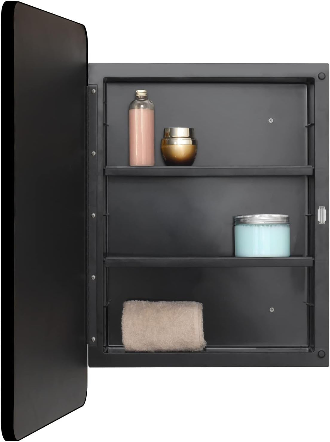Wall-Mounted Plastic Mirror Cabinet with Adjustable Shelves & Storage