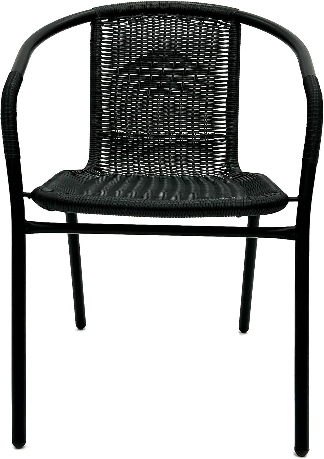 Black Rattan Garden Chair Stackable Bistro Patio Cafe Outdoor Seating