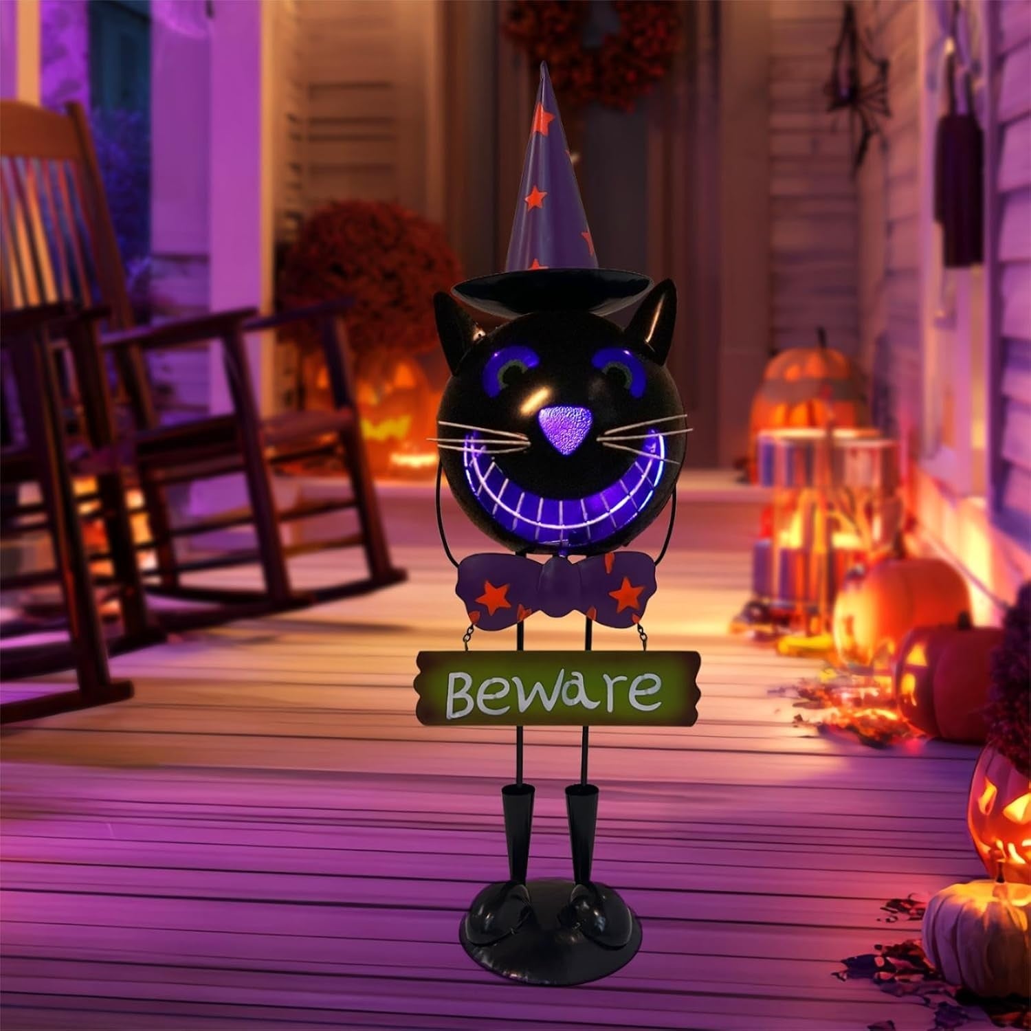 Solar Halloween Cat 60cm Metal LED Light-Up Statue Outdoor Spooky Yard Decor