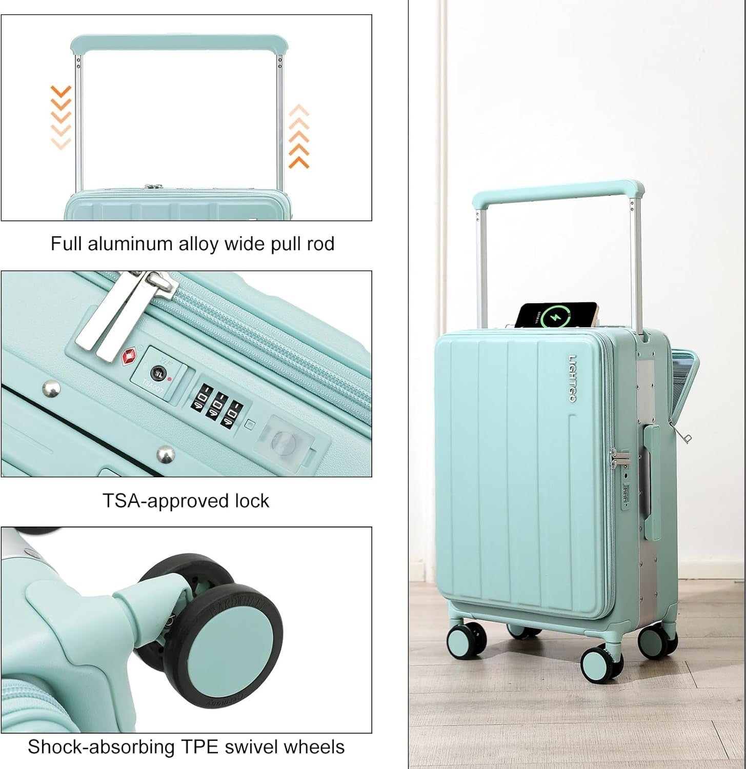 24” Dual Opening Checked Suitcase Front & Back Access Hard Shell