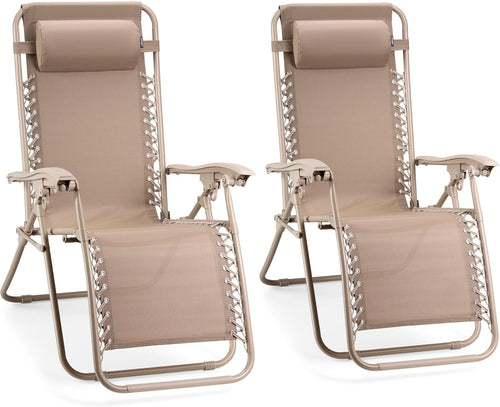Reclining Zero Gravity Outdoor Sun Loungers 2-Pack Folding Patio Chairs