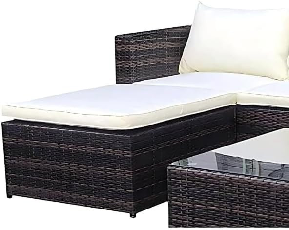 Rattan Garden Corner Sofa Set 5 Seat Patio Furniture w/ Cushions & Table
