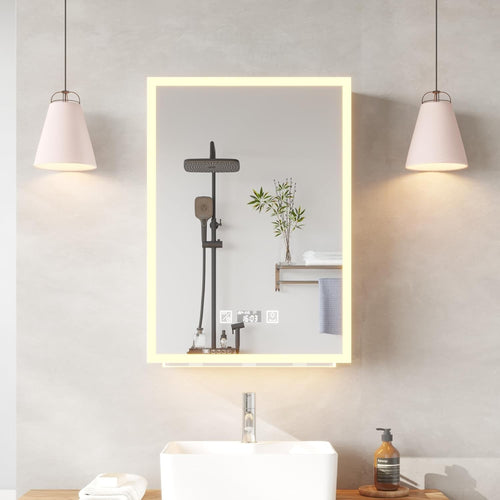 LED Bathroom Mirror Cabinet 70x50cm Wall Unit Light + USB Storage