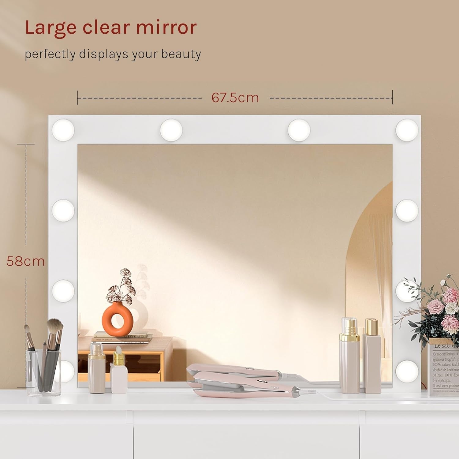 White Vanity Makeup Dressing Table w/ LED Mirror 7 Drawers Charging Station Desk