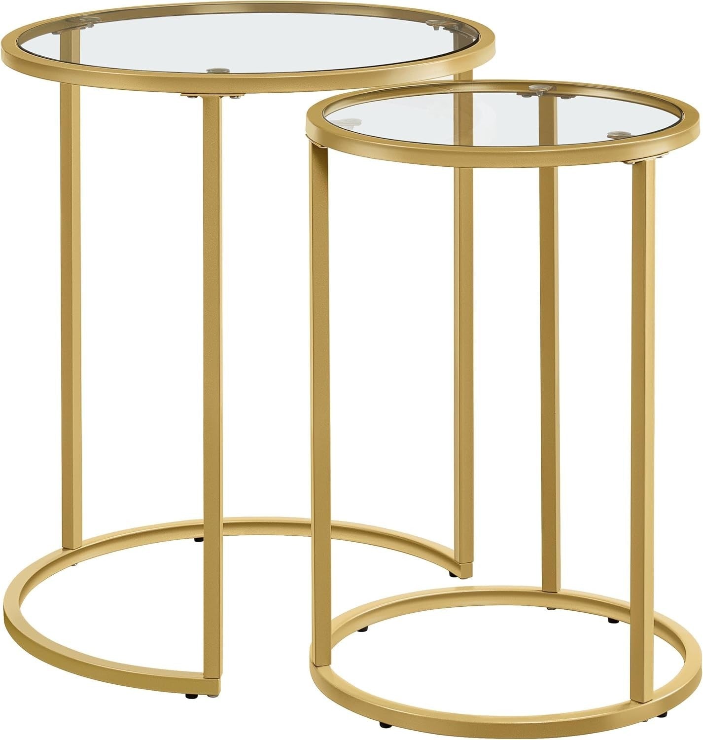 Gold Round End Table Set of 2 Modern Glass Nesting Coffee Side Tables Small Spac