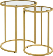 Gold Round End Table Set of 2 Modern Glass Nesting Coffee Side Tables Small Spac
