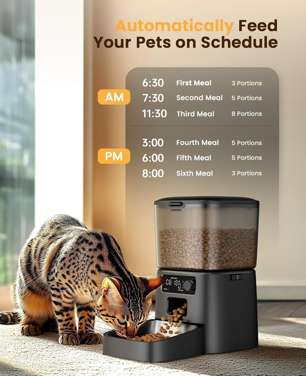 Automatic Cat Feeder 3.5L Timed Pet Food Dispenser 6 Meals Daily