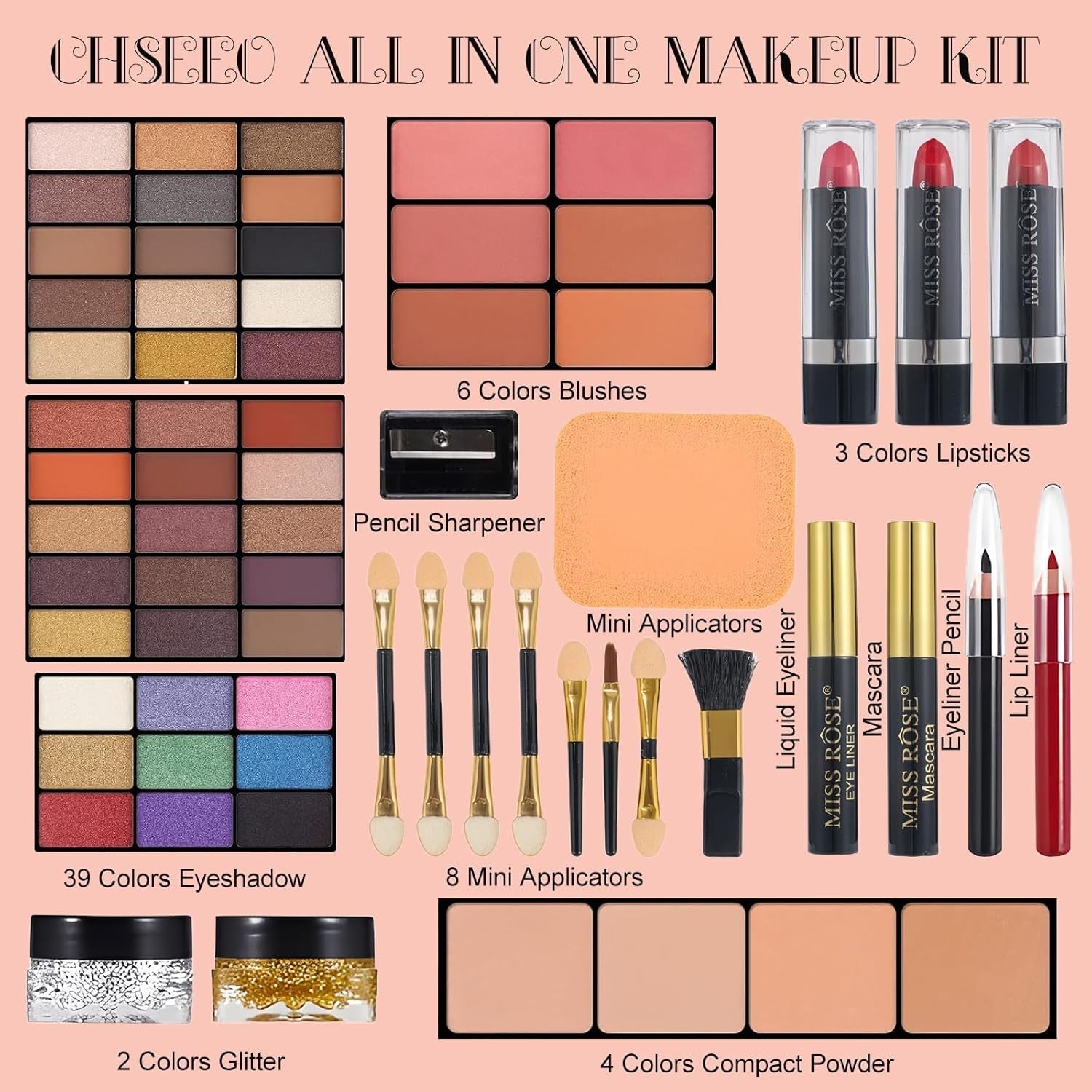 All In One Makeup Kit 39 Colour Palette Carry Case Gift Set