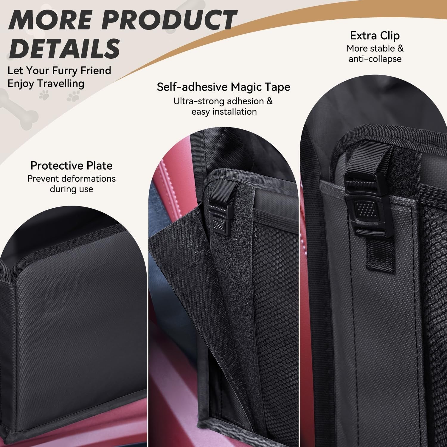 Dog Car Booster Seat Memory Foam Travel Bed Safety Belt Storage Bags