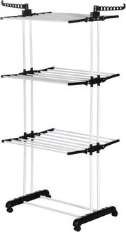 4 Tier Clothes Airer Folding Laundry Drying Rack With Wings Wheels Steel