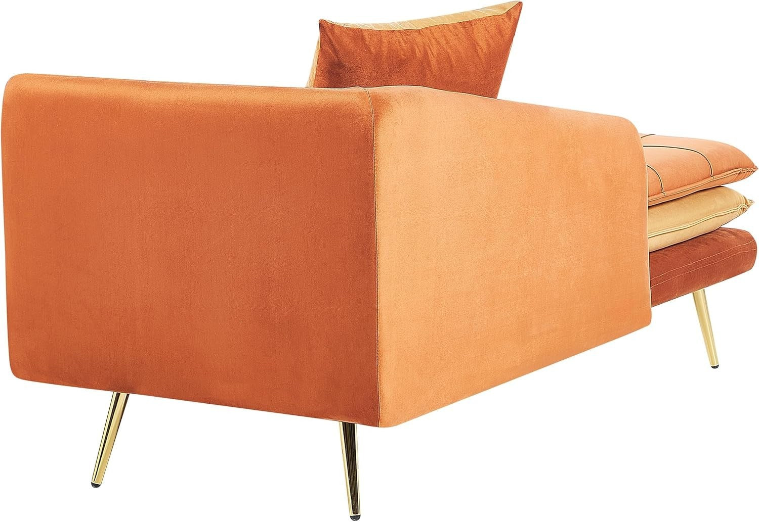 Thickly Padded Velvet Chaise Lounge Sofa with Pillows Orange 79cm Deep
